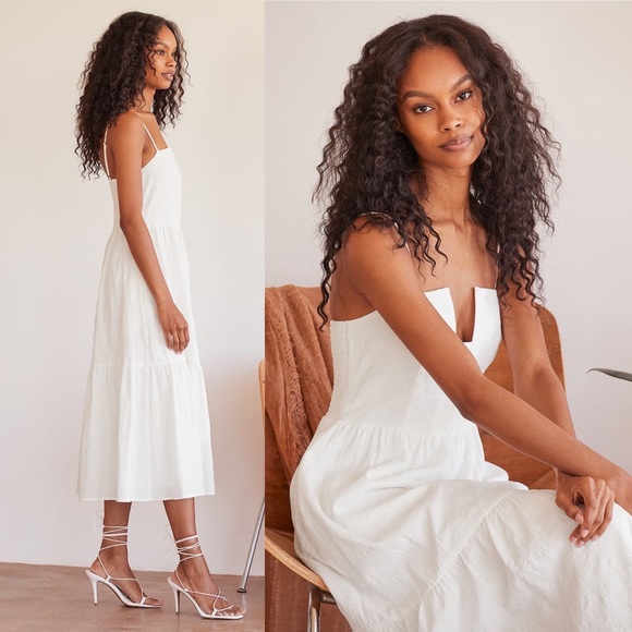 Cotton White Jacquard Textured Midi Dress 🌿 - Picture 4 of 12